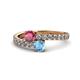 1 - Delise 5.00mm Round Rhodolite Garnet and Blue Topaz with Side Diamonds Bypass Ring 