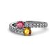 1 - Delise 5.00mm Round Rhodolite Garnet and Citrine with Side Diamonds Bypass Ring 