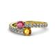 1 - Delise 5.00mm Round Rhodolite Garnet and Citrine with Side Diamonds Bypass Ring 