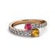 2 - Delise 5.00mm Round Rhodolite Garnet and Citrine with Side Diamonds Bypass Ring 