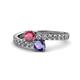 1 - Delise 5.00mm Round Rhodolite Garnet and Iolite with Side Diamonds Bypass Ring 