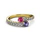 2 - Delise 5.00mm Round Rhodolite Garnet and Iolite with Side Diamonds Bypass Ring 