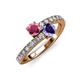 3 - Delise 5.00mm Round Rhodolite Garnet and Iolite with Side Diamonds Bypass Ring 