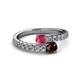 2 - Delise 5.00mm Round Rhodolite and Red Garnet with Side Diamonds Bypass Ring 