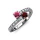 3 - Delise 5.00mm Round Rhodolite and Red Garnet with Side Diamonds Bypass Ring 