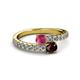 2 - Delise 5.00mm Round Rhodolite and Red Garnet with Side Diamonds Bypass Ring 