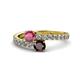 1 - Delise 5.00mm Round Rhodolite and Red Garnet with Side Diamonds Bypass Ring 