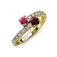 3 - Delise 5.00mm Round Rhodolite and Red Garnet with Side Diamonds Bypass Ring 