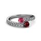 2 - Delise 5.00mm Round Rhodolite Garnet and Ruby with Side Diamonds Bypass Ring 