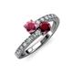 3 - Delise 5.00mm Round Rhodolite Garnet and Ruby with Side Diamonds Bypass Ring 