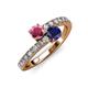 3 - Delise 5.00mm Round Rhodolite Garnet and Blue Sapphire with Side Diamonds Bypass Ring 