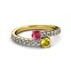 2 - Delise 5.00mm Round Rhodolite Garnet and Yellow Sapphire with Side Diamonds Bypass Ring 