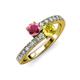 3 - Delise 5.00mm Round Rhodolite Garnet and Yellow Sapphire with Side Diamonds Bypass Ring 