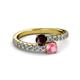 2 - Delise 5.00mm Round Red Garnet and Pink Tourmaline with Side Diamonds Bypass Ring 