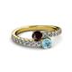 2 - Delise 5.00mm Round Red Garnet and Aquamarine with Side Diamonds Bypass Ring 