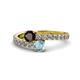 1 - Delise 5.00mm Round Red Garnet and Aquamarine with Side Diamonds Bypass Ring 