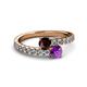 2 - Delise 5.00mm Round Red Garnet and Amethyst with Side Diamonds Bypass Ring 