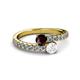 2 - Delise 5.00mm Round Red Garnet and White Sapphire with Side Diamonds Bypass Ring 