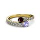 2 - Delise 5.00mm Round Red Garnet and Tanzanite with Side Diamonds Bypass Ring 