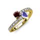 3 - Delise 5.00mm Round Red Garnet and Tanzanite with Side Diamonds Bypass Ring 