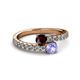 2 - Delise 5.00mm Round Red Garnet and Tanzanite with Side Diamonds Bypass Ring 