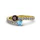 1 - Delise 5.00mm Round Red Garnet and Blue Topaz with Side Diamonds Bypass Ring 