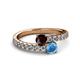 2 - Delise 5.00mm Round Red Garnet and Blue Topaz with Side Diamonds Bypass Ring 