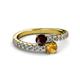 2 - Delise 5.00mm Round Red Garnet and Citrine with Side Diamonds Bypass Ring 