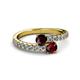 2 - Delise 5.00mm Round Red Garnet and Ruby with Side Diamonds Bypass Ring 