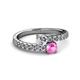 2 - Delise 5.00mm Round Diamond and Pink Sapphire with Side Diamonds Bypass Ring 