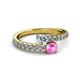 2 - Delise 5.00mm Round Diamond and Pink Sapphire with Side Diamonds Bypass Ring 