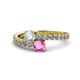 1 - Delise 5.00mm Round Diamond and Pink Sapphire with Side Diamonds Bypass Ring 