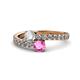 1 - Delise 5.00mm Round Diamond and Pink Sapphire with Side Diamonds Bypass Ring 