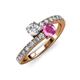 3 - Delise 5.00mm Round Diamond and Pink Sapphire with Side Diamonds Bypass Ring 