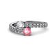 1 - Delise 5.00mm Round Diamond and Pink Tourmaline with Side Diamonds Bypass Ring 