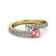 2 - Delise 5.00mm Round Diamond and Pink Tourmaline with Side Diamonds Bypass Ring 