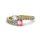 1 - Delise 5.00mm Round Diamond and Pink Tourmaline with Side Diamonds Bypass Ring 