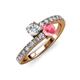 3 - Delise 5.00mm Round Diamond and Pink Tourmaline with Side Diamonds Bypass Ring 