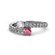 1 - Delise 5.00mm Round Diamond and Rhodolite Garnet with Side Diamonds Bypass Ring 