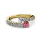 2 - Delise 5.00mm Round Diamond and Rhodolite Garnet with Side Diamonds Bypass Ring 