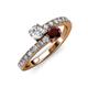 3 - Delise 5.00mm Round Diamond and Red Garnet with Side Diamonds Bypass Ring 