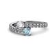 1 - Delise 5.00mm Round Diamond and Aquamarine with Side Diamonds Bypass Ring 