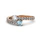 1 - Delise 5.00mm Round Diamond and Aquamarine with Side Diamonds Bypass Ring 