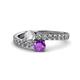 1 - Delise 5.00mm Round Diamond and Amethyst with Side Diamonds Bypass Ring 