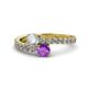 1 - Delise 5.00mm Round Diamond and Amethyst with Side Diamonds Bypass Ring 