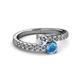 2 - Delise 5.00mm Round Diamond and Blue Topaz with Side Diamonds Bypass Ring 