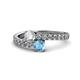 1 - Delise 5.00mm Round Diamond and Blue Topaz with Side Diamonds Bypass Ring 