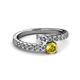 2 - Delise 5.00mm Round Diamond and Yellow Sapphire with Side Diamonds Bypass Ring 