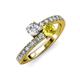 3 - Delise 5.00mm Round Diamond and Yellow Sapphire with Side Diamonds Bypass Ring 