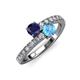 3 - Delise 5.00mm Round Blue Sapphire and Blue Topaz with Side Diamonds Bypass Ring 